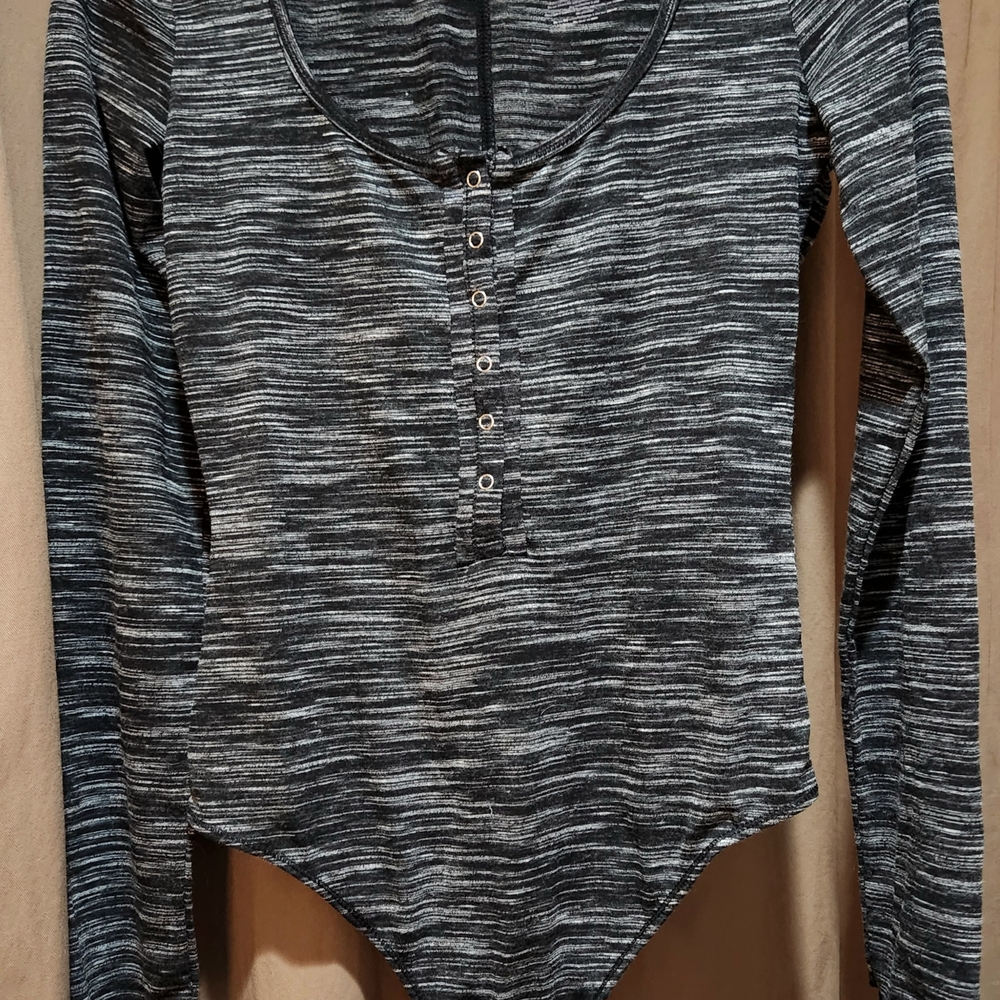 Adore Me Black and Gray Striped Bodysuit
